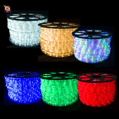 Customized Round 2 wire Amber color 10m/roll led rope light with CE and Rohs